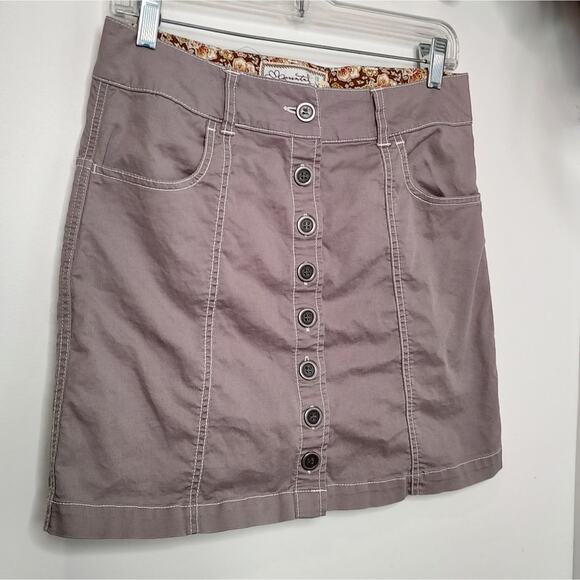 Aventura Taupe Button Down Cotton A-Line Mini Skirt Size 4 - Picture 1 of 8